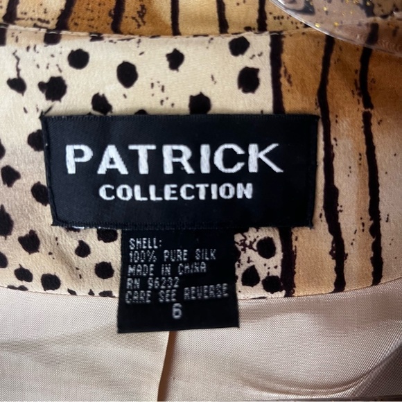 Vintage 90s Patrick Collection 100% Silk Stripe Dots Wrap Dress 6 - Picture 2 of 3